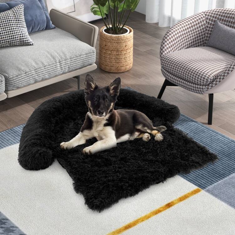 Plush Calming Dog Couch Bed with Anti-Slip Bottom - M