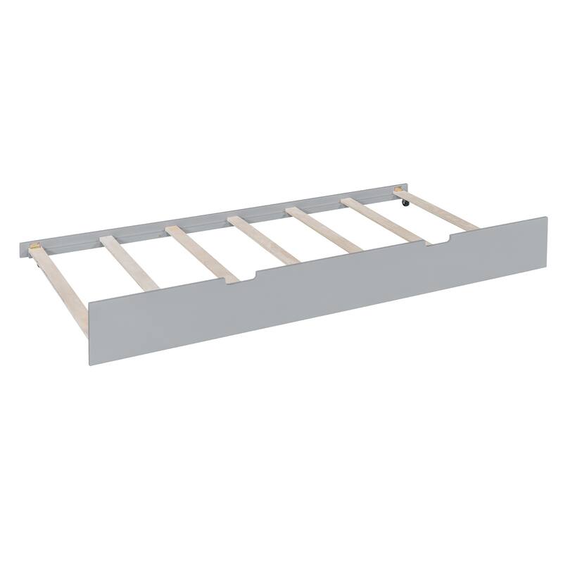 Full over Full Bunk Bed with Twin Size Trundle, Ladder and Guardrails