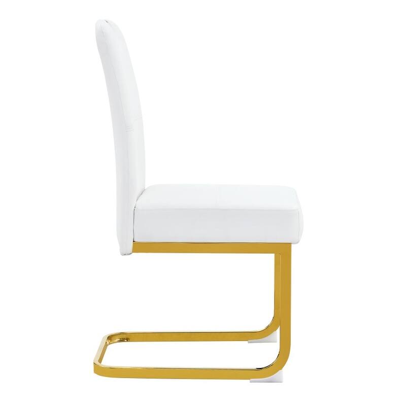 Set of 4, 15.7" PU Upholstered Dining Chairs with Golden Metal Legs