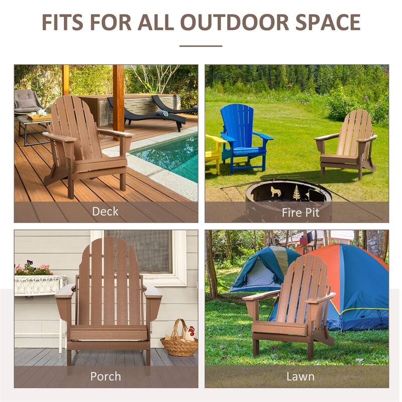 Brown HDPE Adirondack Chair with Recline, Wide Armrests and Foldable - 29.5" W x 34.25" D x 36.5" H
