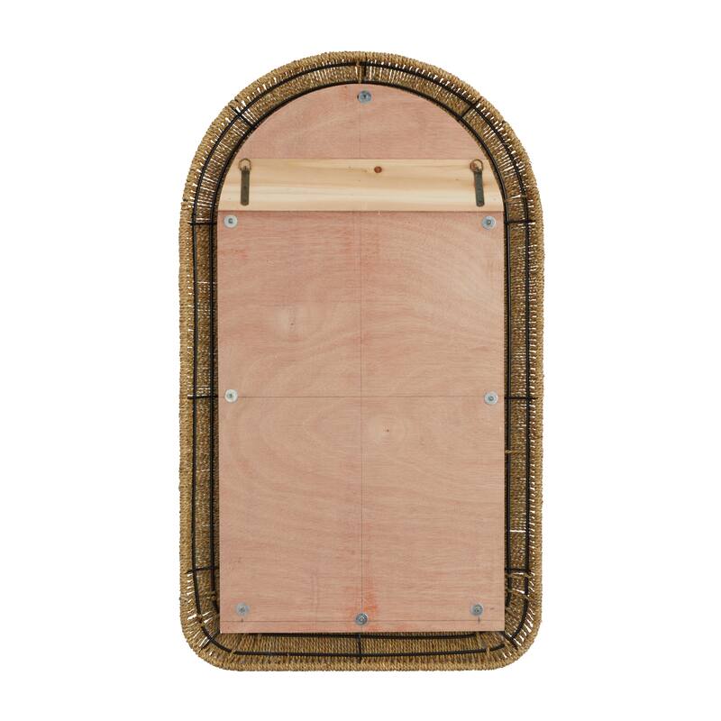Brown Rattan Woven Room Wall Mirror with Arched Top - 27 x 3 x 48