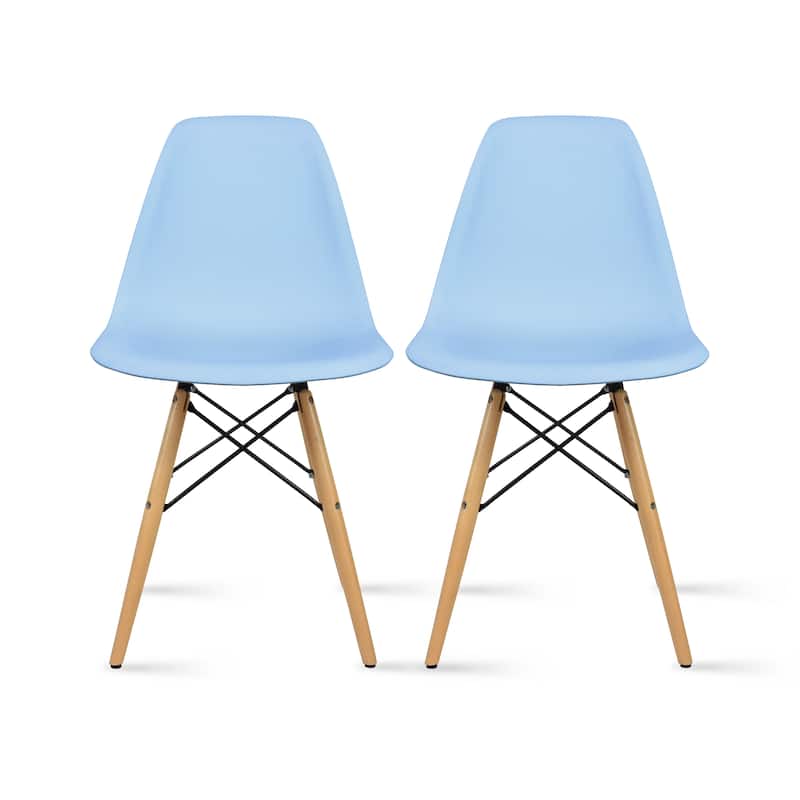 Molded Shell Plastic Eiffel Designer Side Chairs Wood Wooden Metal Legs For Kitchen Hotel Office Desk Guest (Set of 2) - Blue