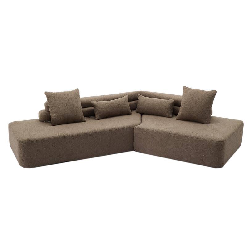 128" Cloud Sectional Sofa, Fabric Upholstered Couch with Deep Seat, Modern Couches No Assembly for Apartment Living Room