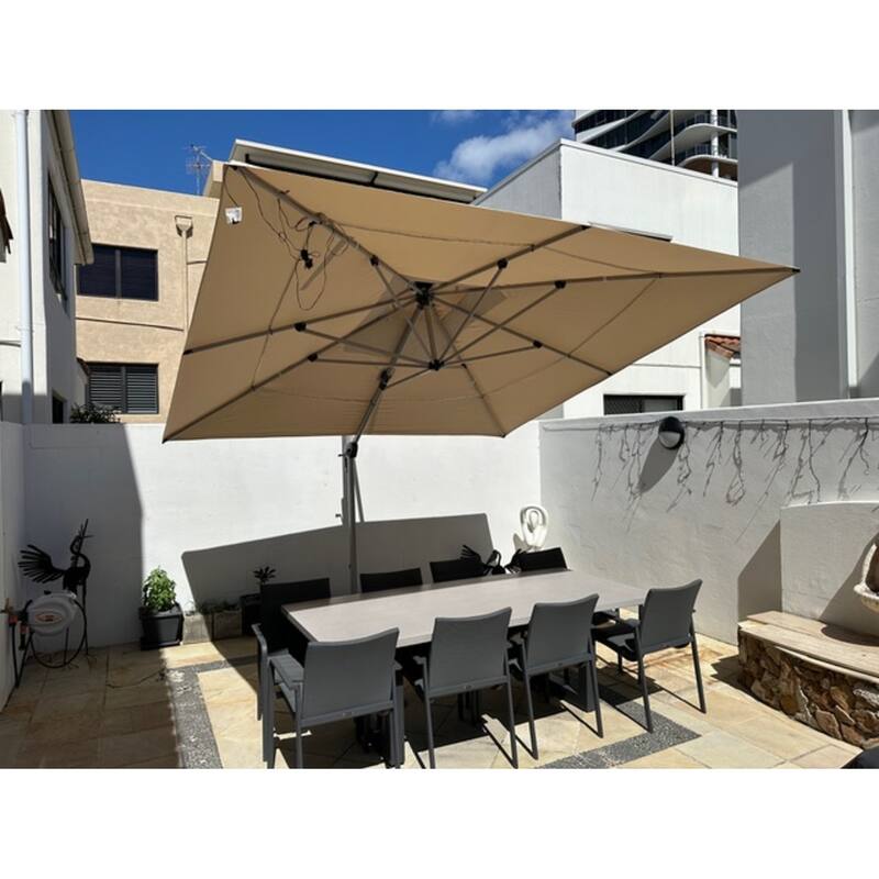 PURPLE LEAF 10 ft Solar Powered LED Patio Cantilever Umbrella with 360-degree Rotation