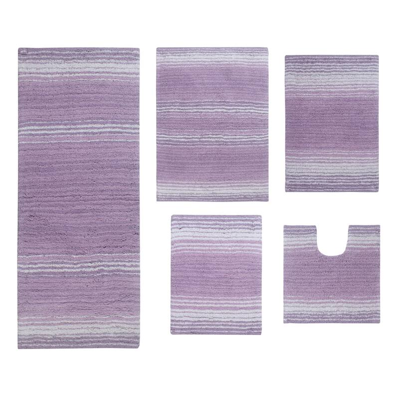 Gradiation Rug Collection 100% Cotton Non-Slip Bathroom Rug Set, Machine Washable Bath Rug, 5 Piece Bath Mat Set with Contour