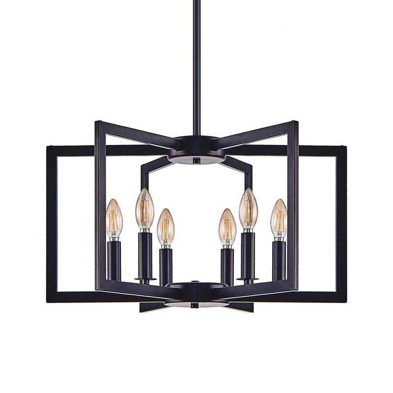 22" Modern Black Geometric 6-Light Chandelier, Metal Pendant Light Fixture for Living Room, Dining Room(Bulb Not Included)
