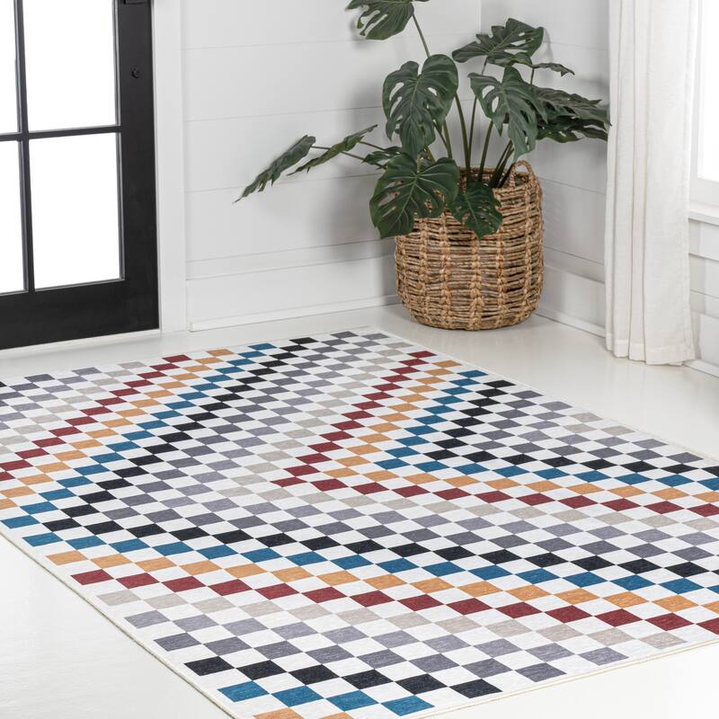 JONATHAN Y Kassia Modern Cottage Checkerboard Washable Area Rug