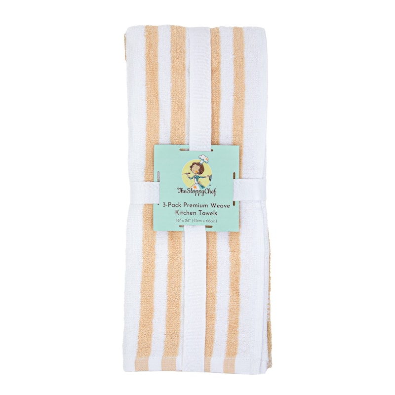 The Sloppy Chef Yarn Dyed 6-Piece Kitchen Towels - 16x26 - Tan