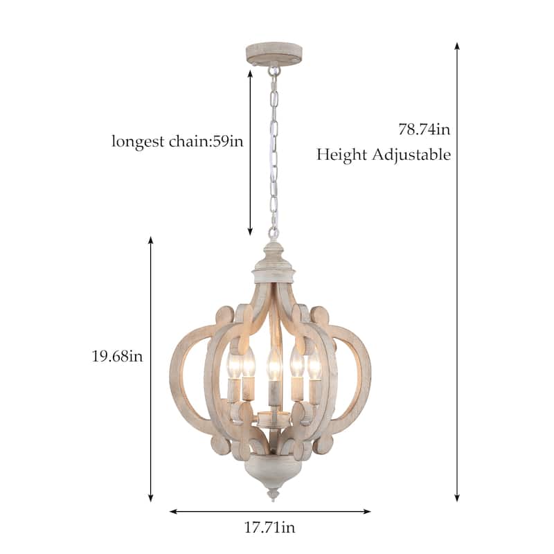 5-Light Modern Pendant Light, Farmhouse Wood Chandelier for Dining Room Living Room - W17.71"x H19.68"