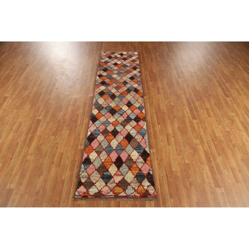 All-Over Trellis Moroccan Oriental Runner Rug Handmade Wool Carpet - 2'7" x 10'1"