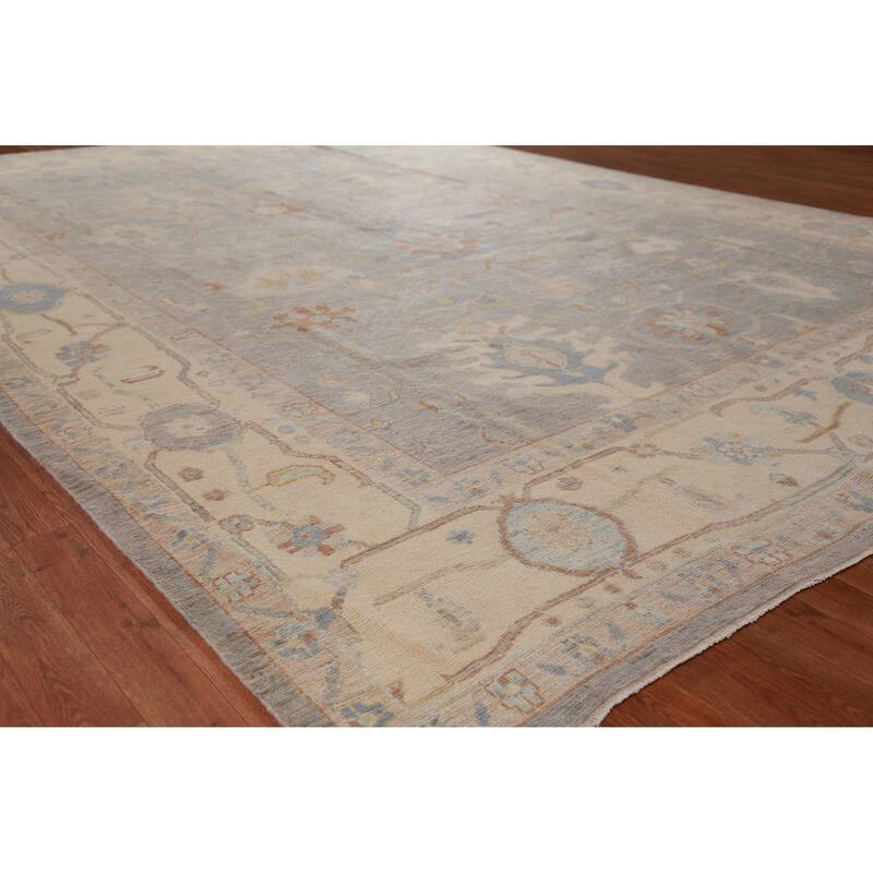 Hand Knotted Oriental 100% Wool Carpet Transitional All-Over Greys & Charcoal Oushak Area Rug - 12' 9'' X 8' 10''