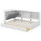 preview thumbnail 13 of 12, White L-Shaped Platform Bed with Storage Headboard with Left Shelf and 2 Drawer