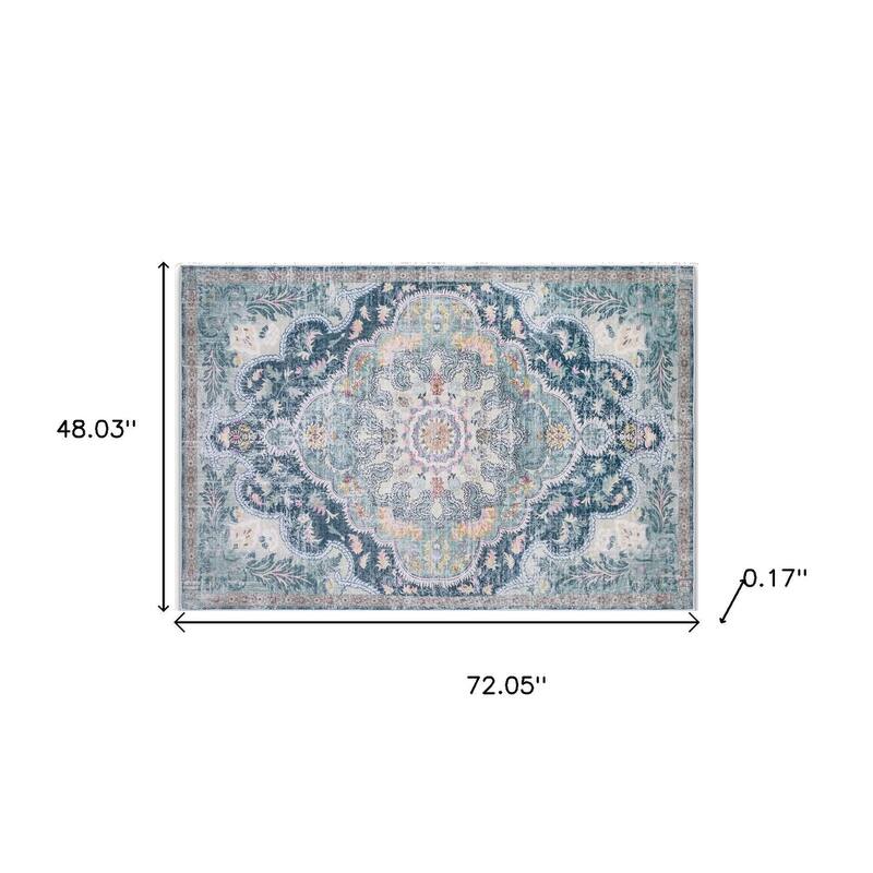 HomeRoots Medallion Traditional Rectangle Area Rug - 4' X 6'