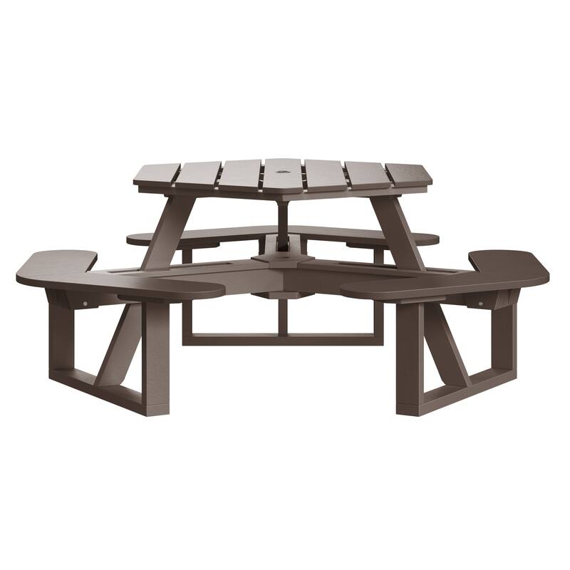 Shoreline Hexagon Picnic Table - Mangrove Brown