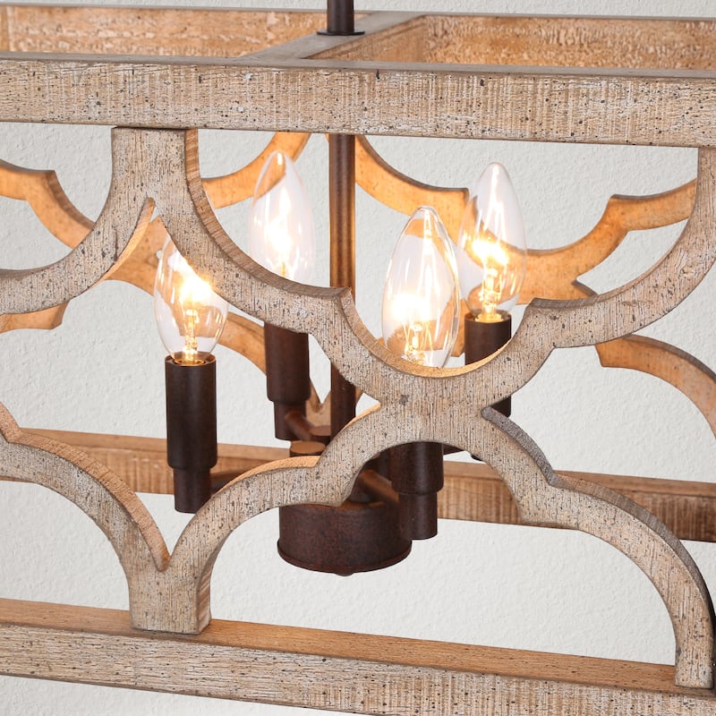 Azizon Farmhouse 8-Light Wood Chandelier Island Lights for Kitchen Island