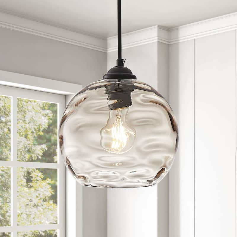 Modern Grey 1-Light Clear Water Ripple Glass Shade Hanging Lamp - Grey
