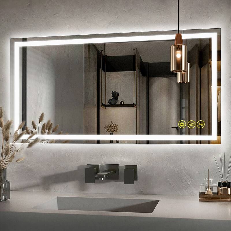 GlareGuard 24x48" Rectangular Anti-Fog Dimmable Backlit LED Bathroom Vanity Mirror - Clear