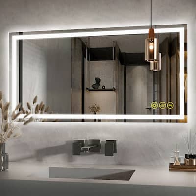 GlareGuard 24x48" Rectangular Anti-Fog Dimmable Backlit LED Bathroom Vanity Mirror - Clear