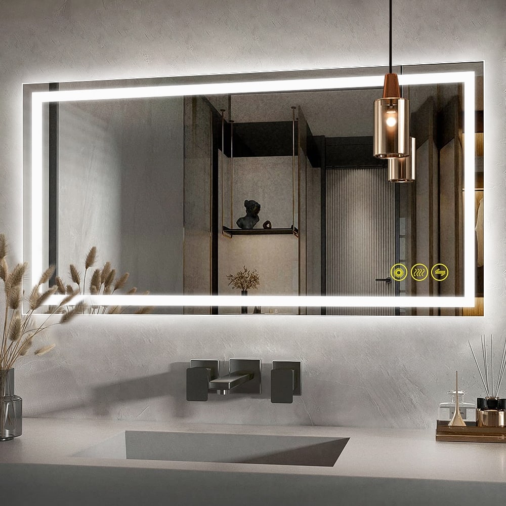 GlareGuard 24x48" Rectangular Anti-Fog Dimmable Backlit LED Bathroom Vanity Mirror - Clear