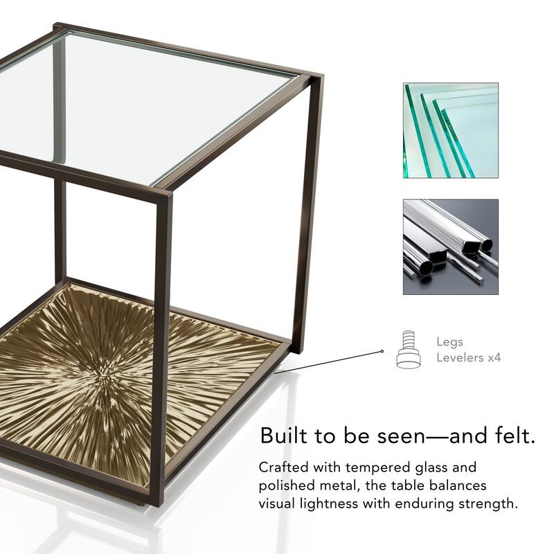 247 Shop At Home Aureum Modern 1-Shelf End Table with Sunburst Base and Tempered Glass Top