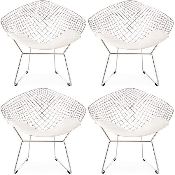 Diamond Metal Accent Chair - White with White Cushion (set of Four). Opens flyout.