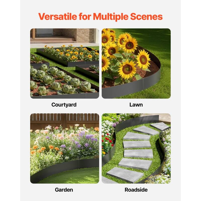 6-Pack Galvanized Steel Flexible Landscape Edging Kit Garden Border with Spikes and Clips - 40 x 6 x 0.06 in