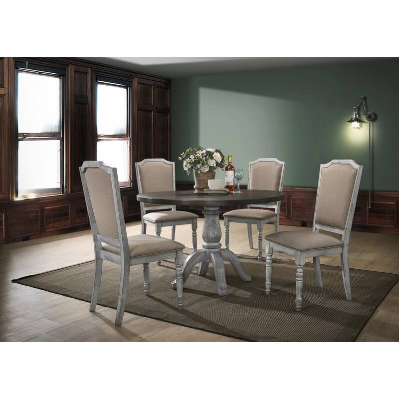 Rustic Wood Round Dining Table with Pedestal, Elegant Upholstered Dining Chairs with Back for Breakfast Nook