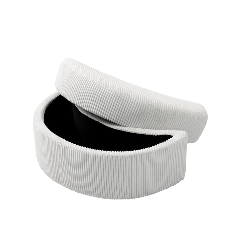 Upholstered Chenille Boucle Half Moon Storage Ottoman with Tray