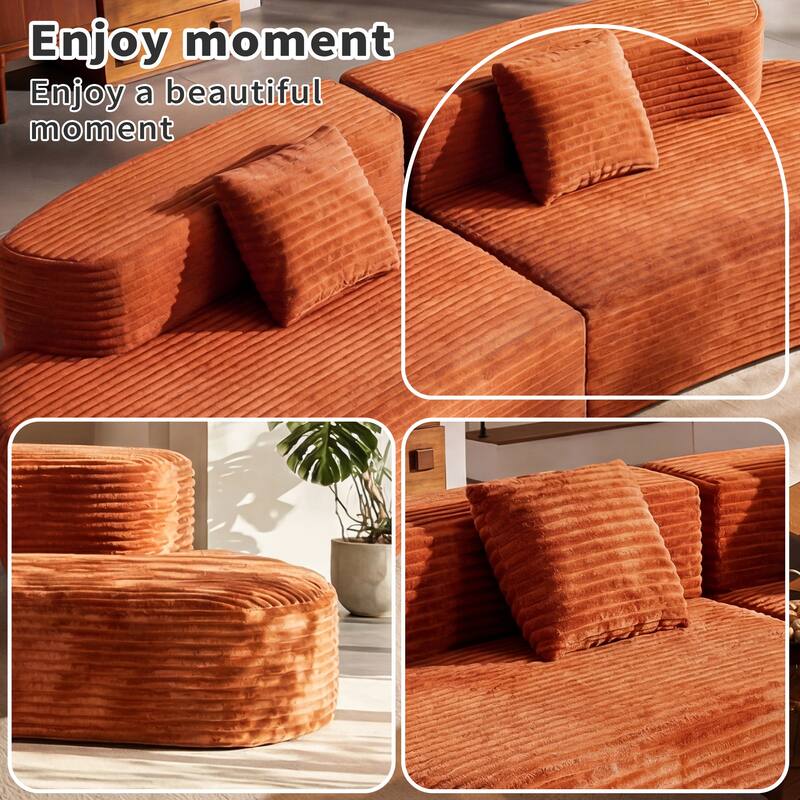 Homylin 108" Curved Corduroy Sectional Sofa, 4-Seat Modular Design