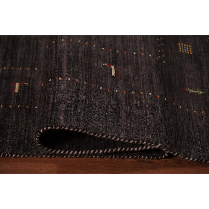 Tribal Gabbeh Area Rug Hand-Knotted Oriental Brown Wool Carpet - 8'1" x 9'10"