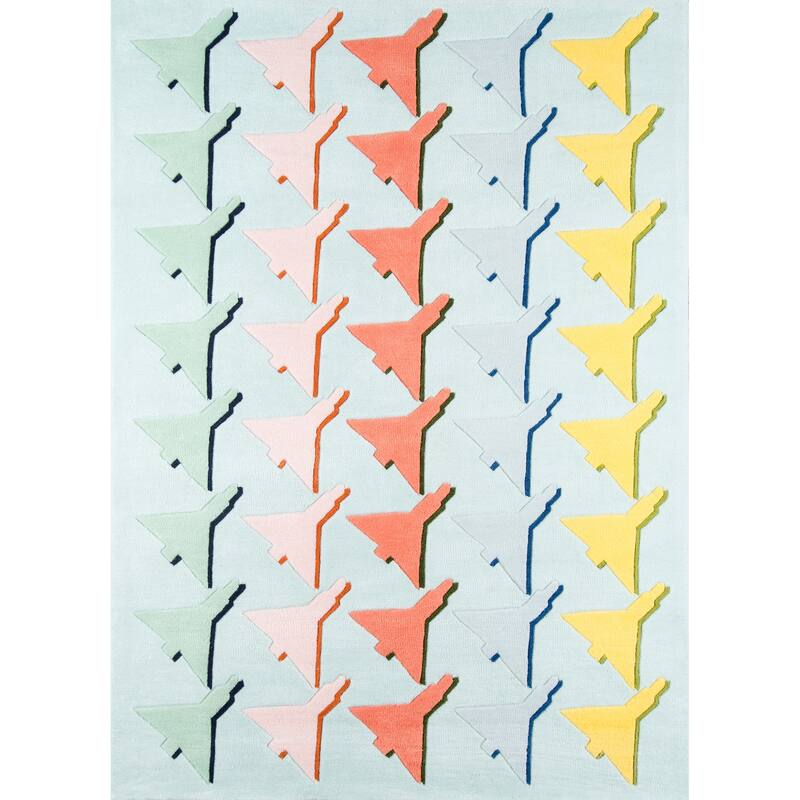 Novogratz by Momeni Lulu Airplane Houndstooth Hand Tufted Polyester Area Rug - 5' x 7'6" - Seafoam - Rectangle