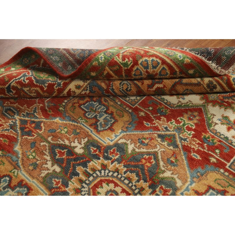 Medallion Heriz Serapi Indian Rug Hand-Knotted Wool Carpet - 7'10" x 9'8"