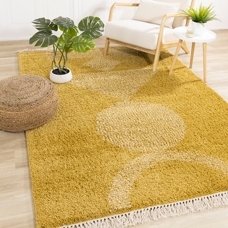 Bella Collection - Yellow/Cream Block Stack Plush Area Rug - Bed Bath ...