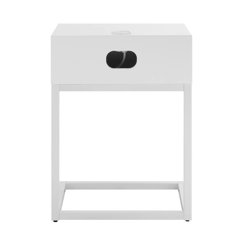 Daeg Smart Side Table in Matte White with Natural Oak Veneer Drawer