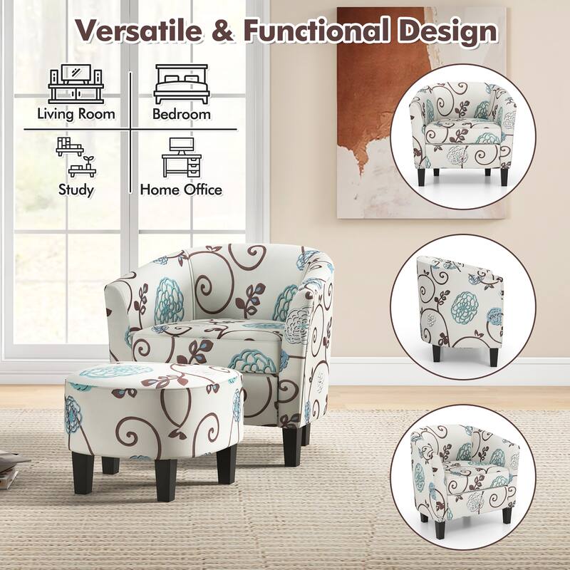Gymax Modern Accent Tub Chair&Ottoman Set Fabric Upholstered Club - See Details