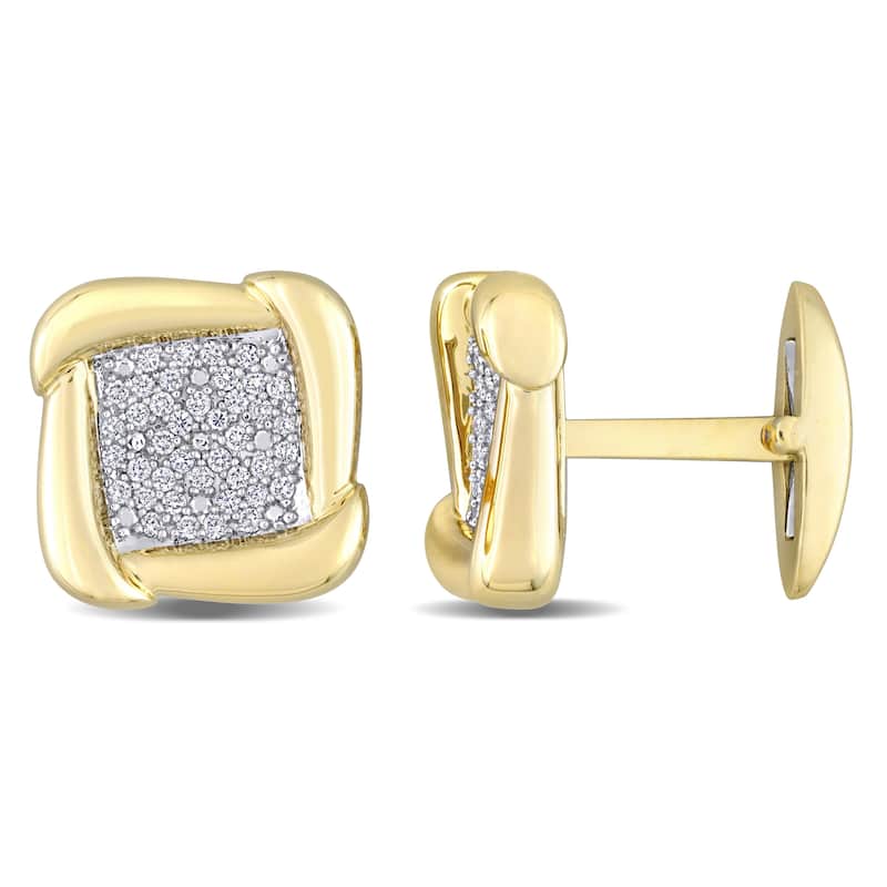 Miadora 10k Yellow Gold 5/8ct TDW Diamond Square Clustered Halo Cufflinks