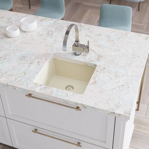 Single Bowl Granite Quartz Kitchen Sink with Grid and Matching Colored Strainer