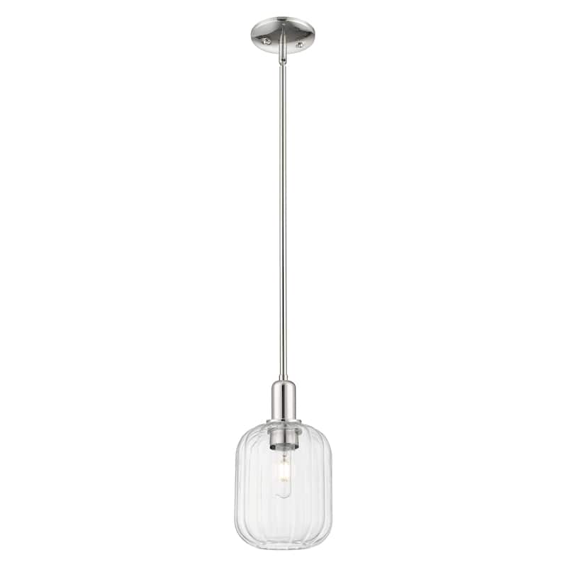 Innovations Lighting Downtown Urban - Preston - 1 Light 7" Jar Shade Stem Hung Mini Pendant - Clear Shade/Polished Nickel