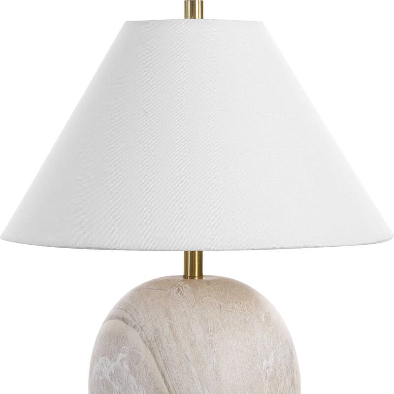 Table Lamp, Water Marble Ceramic and White Linen Shade, 17 Inch