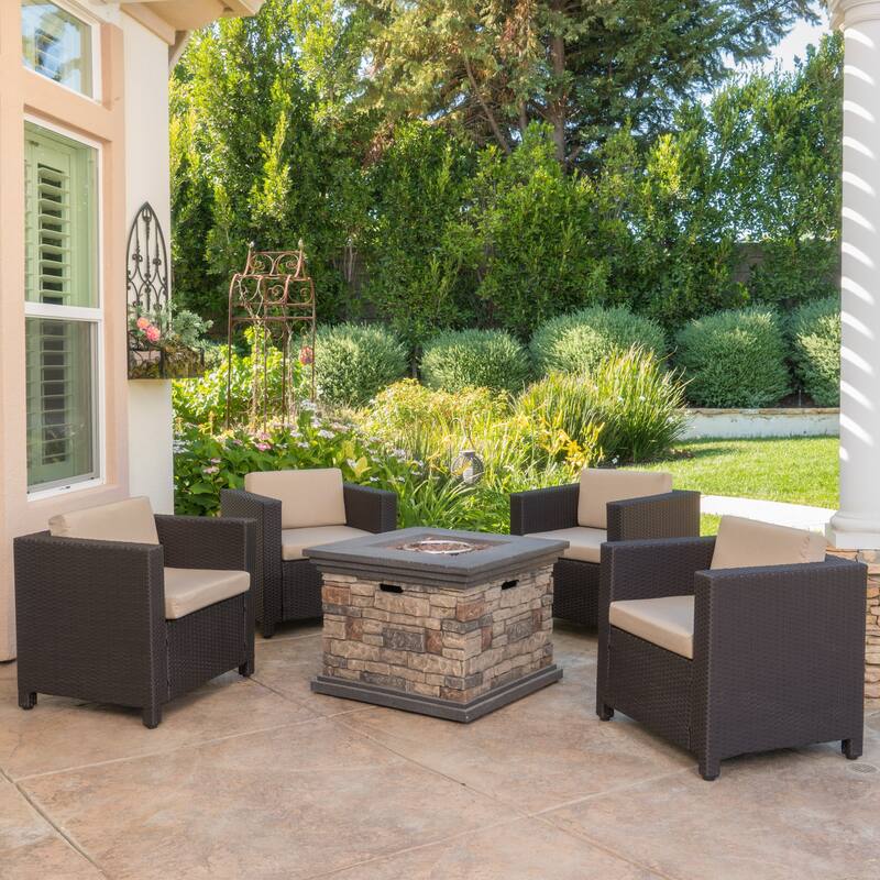 Puerta Outdoor 5-piece Club Chair and Fire Pit Set by Christopher Knight Home
