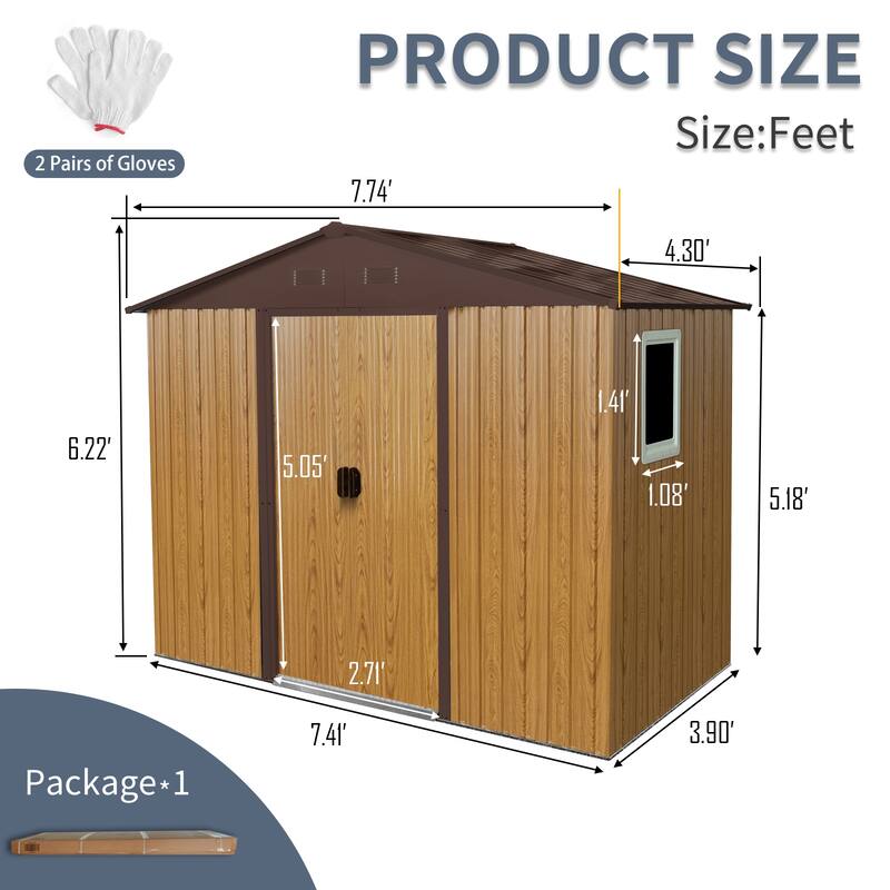 8 ft x 4 ft Outdoor Metal Storage Shed with Window and Metal Foundation for Backyard, Patio, Lawn