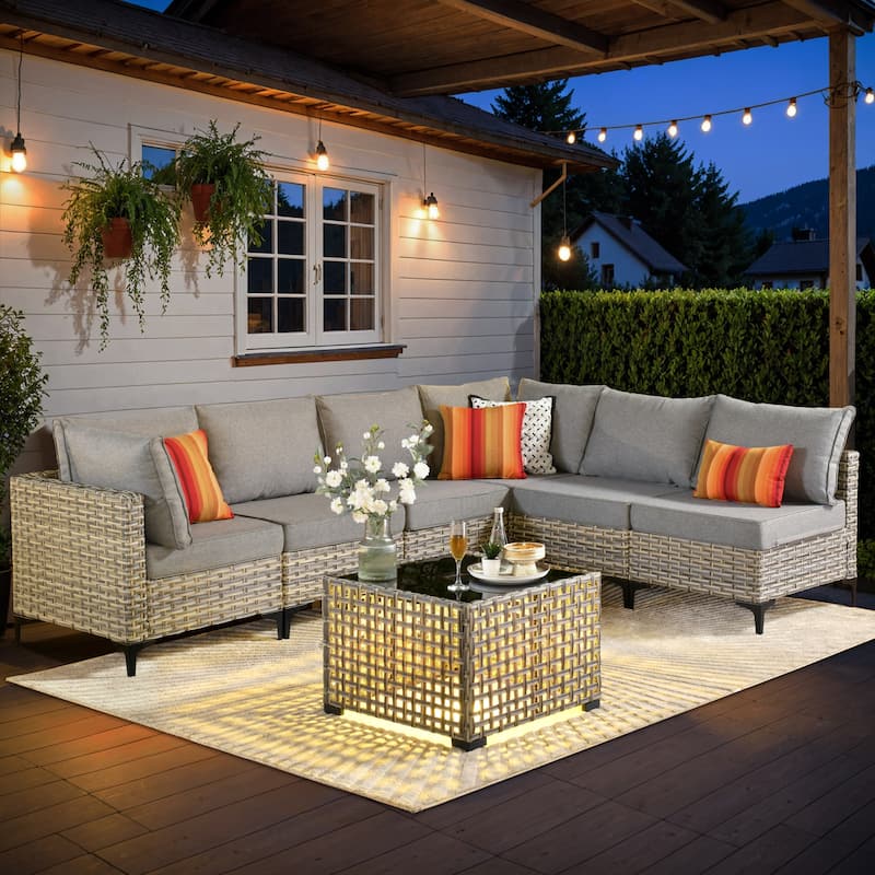 XIZZI 7-piece Outdoor Patio Furniture Rattan Wicker Modular Sofa Set with Table - Dark Grey