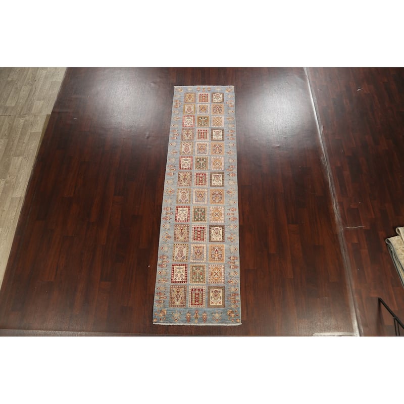 Traditional Garden Design Kazak Oriental Wool Runner Rug Hand-knotted - 2'9" x 10'5"