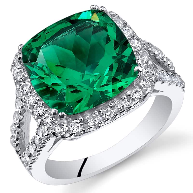 Sterling Silver 6.5 ct Created Emerald Birthstone Ring