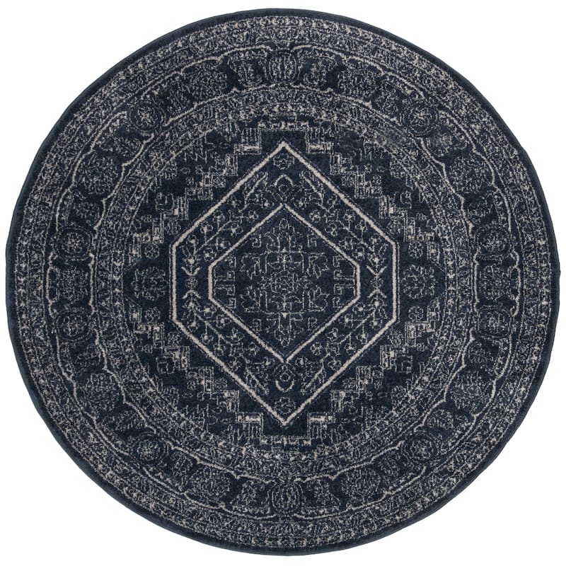 SAFAVIEH Adirondack Sian Rustic Oriental Medallion Rug - 6' Round - Navy/Ivory