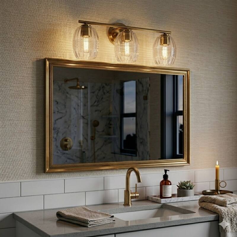 Lunix Three-Light Bathroom Vanity Fixture with Clear Glass Shades