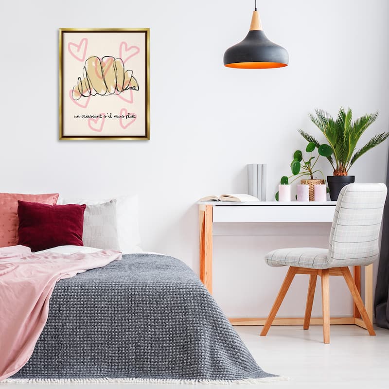 Stupell Chic Croissant with Hearts Framed Floater Canvas Wall Art Design By Lil' Rue