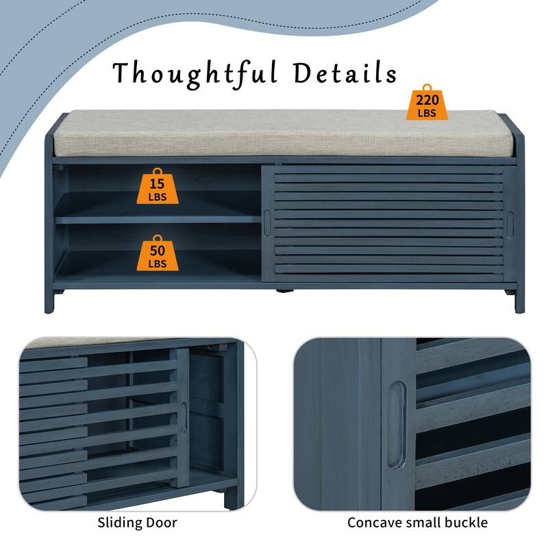 43" Distressed Shutter Storage Bench with Retro Charm for Living Room