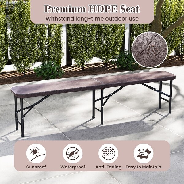 Gymax 6 ft Plastic Folding Bench Portable Fold-in-Half Seat w