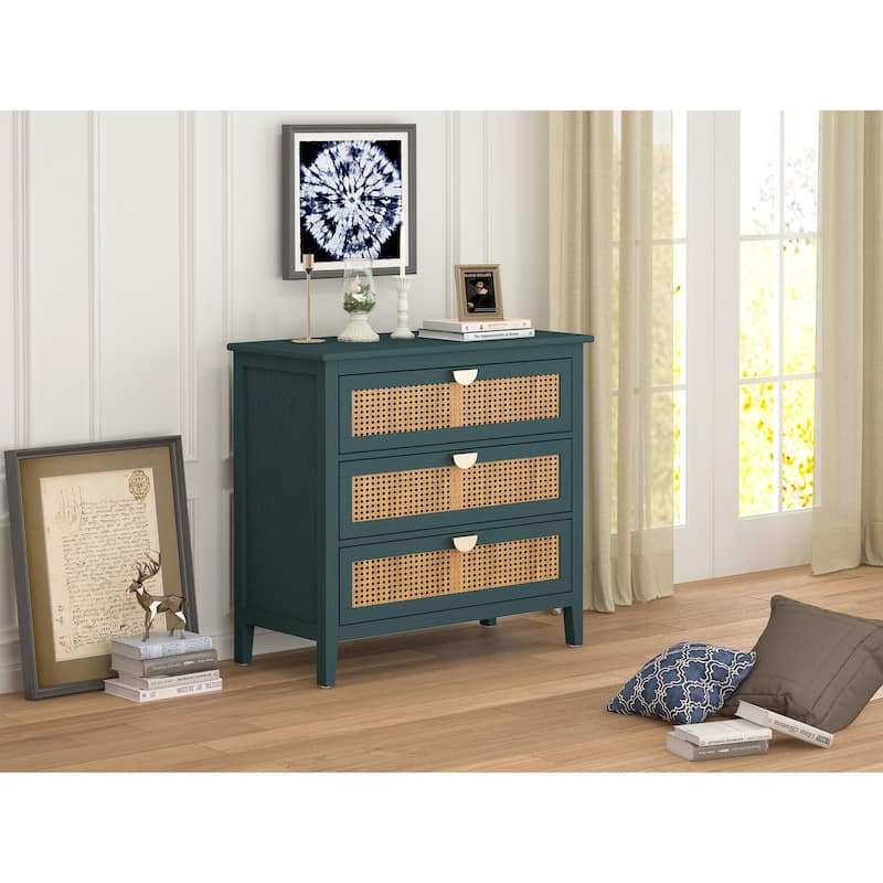 3 Drawer Cabinet,Natural rattan,American Furniture,Suitable for bedroom, living room